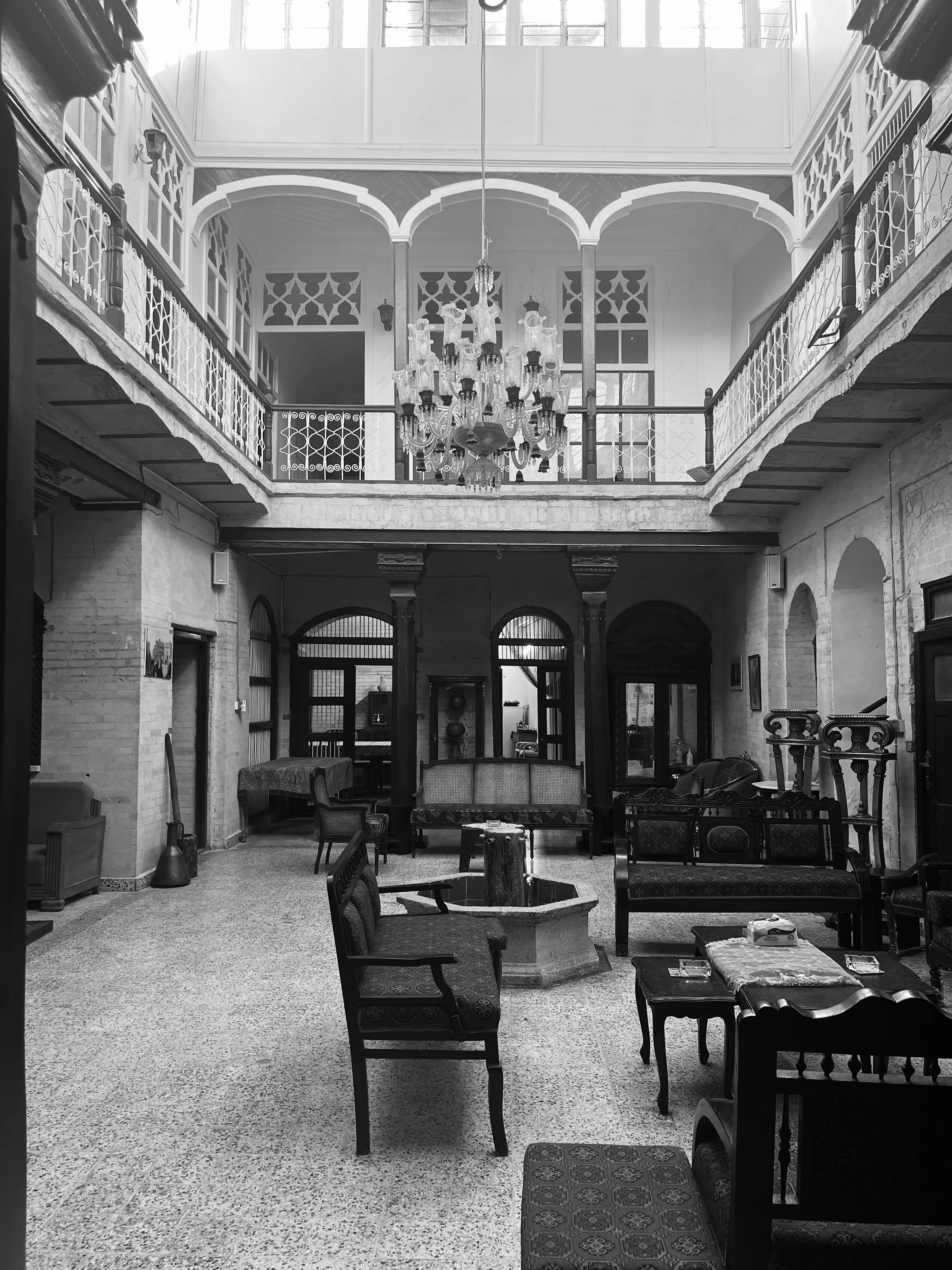 Black and white photo of traditional Baghdad house