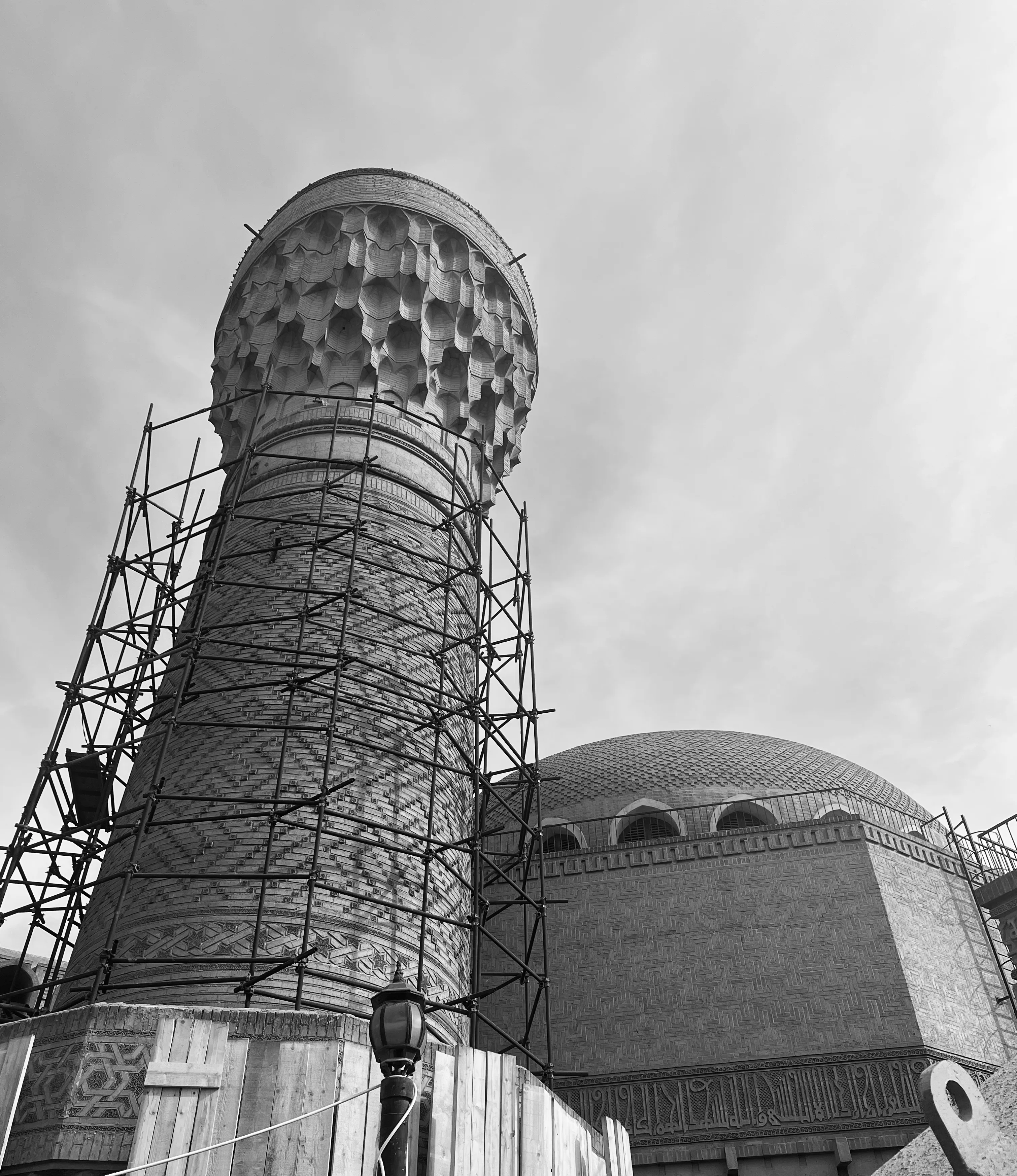 Black and white photo of Mohammed Makiya or his architectural work